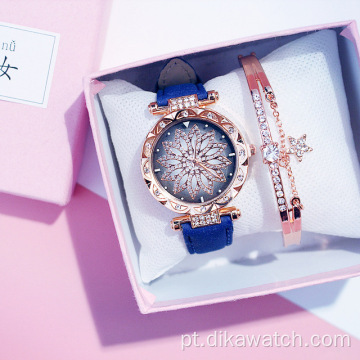 2021 Venda quente feminina relógio presente conjunto 2 unidades / conjunto pulseira de strass relógios de pulso para mulheres vestido charme relógio de pulso de cristal para esposa